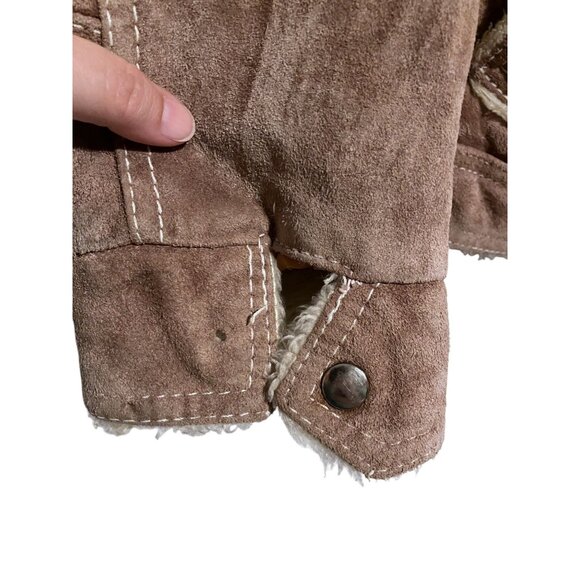 Vintage Grande Bay Suede Trucker Jacket 44 Sherpa Faux Fur Lined Western Cowboy - Picture 7 of 15